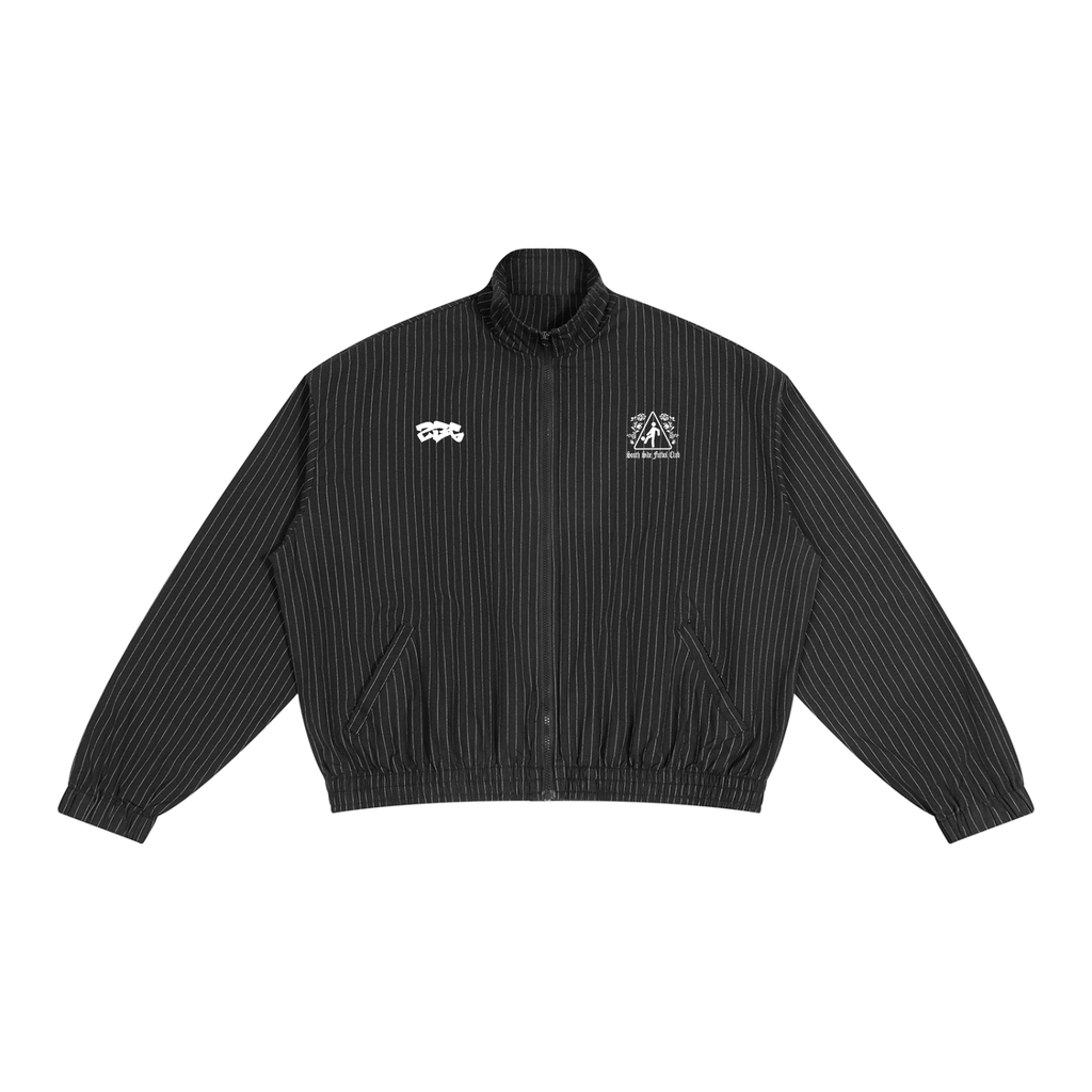 BLACK PINSTRIPE TRACK JACKET