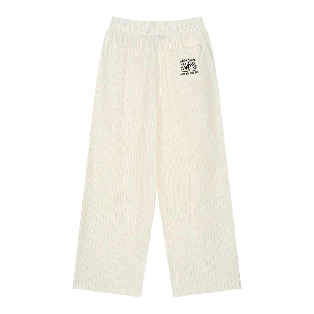WHITE PINSTRIPE PLEATED TRACK PANTS