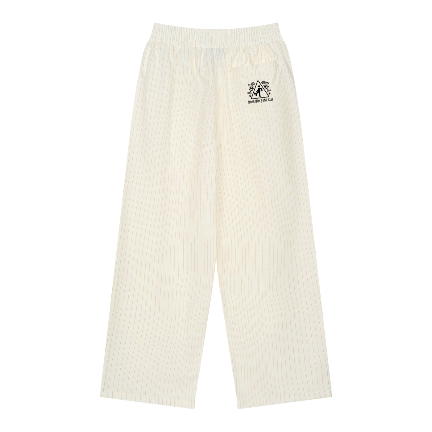 WHITE PINSTRIPE PLEATED TRACK PANTS