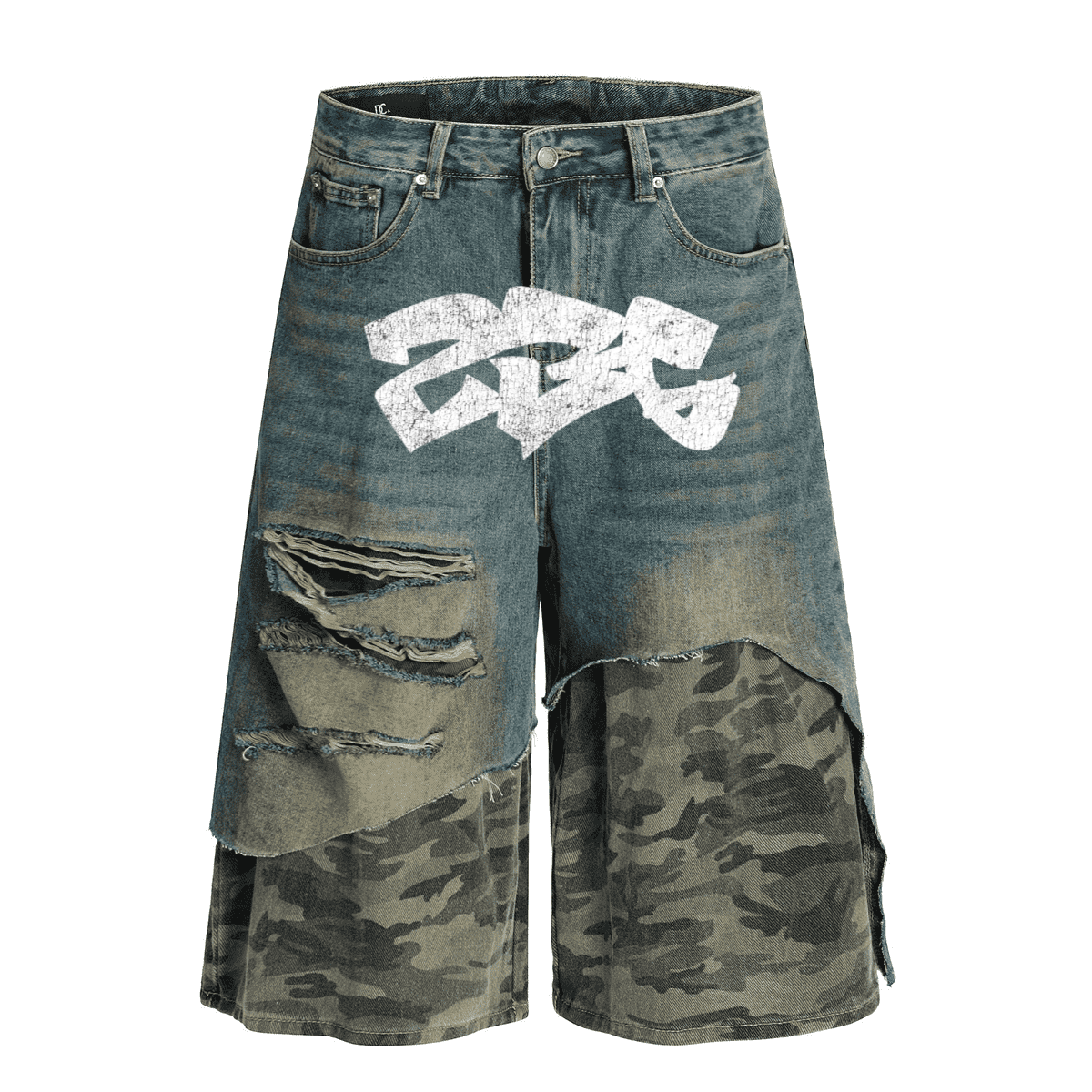 CAMO DENIM SHORTS