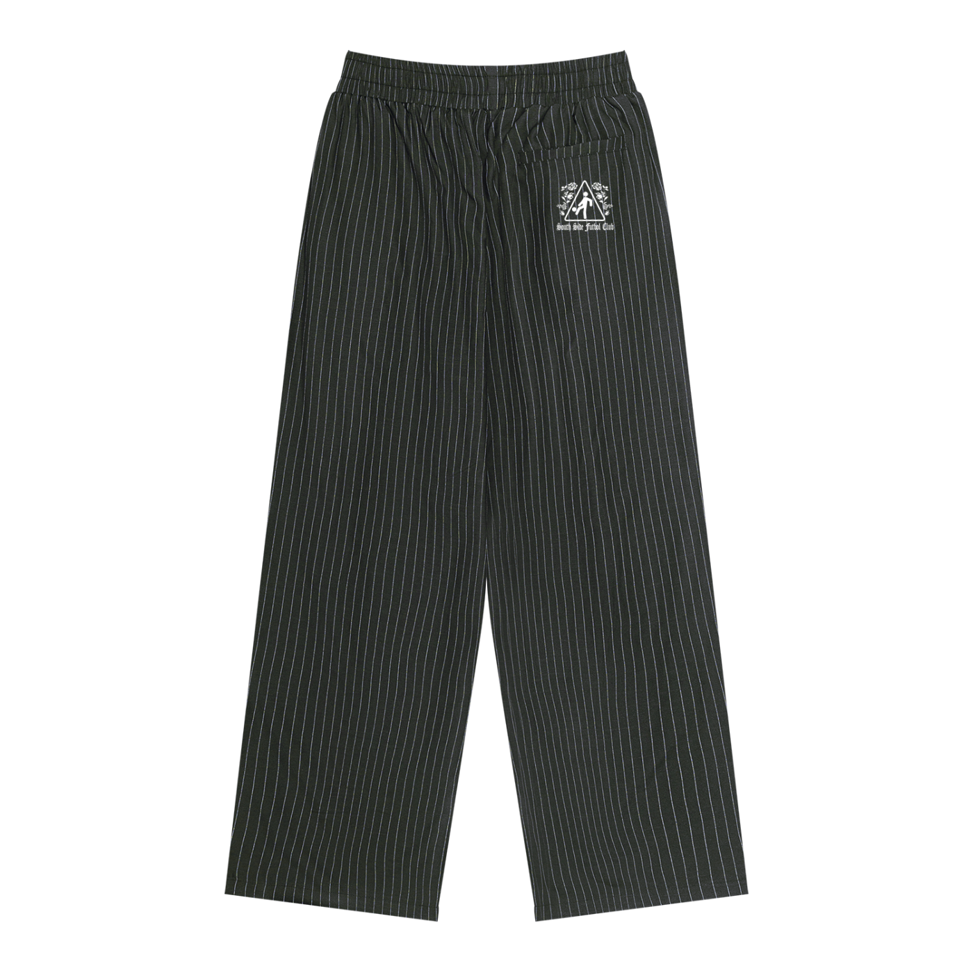 BLACK PINSTRIPE PLEATED TRACK PANTS