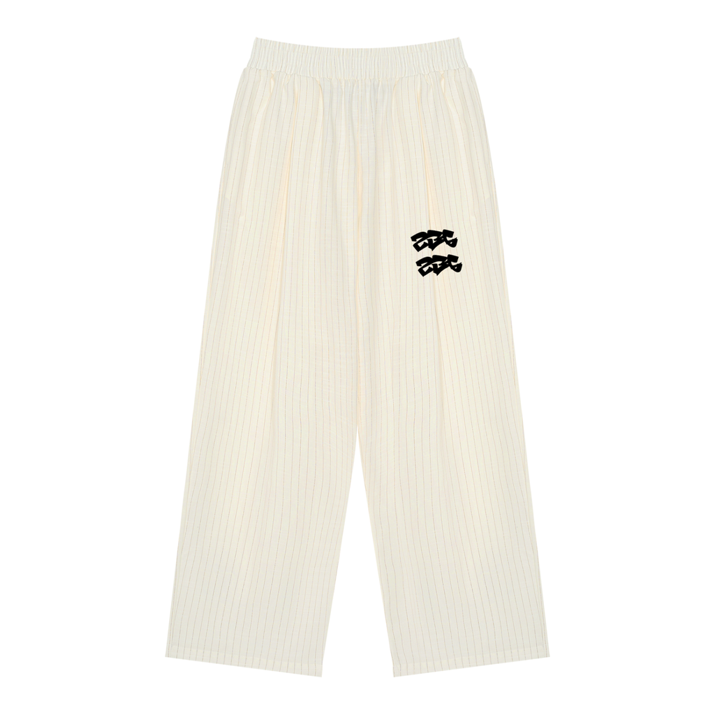 WHITE PINSTRIPE PLEATED TRACK PANTS