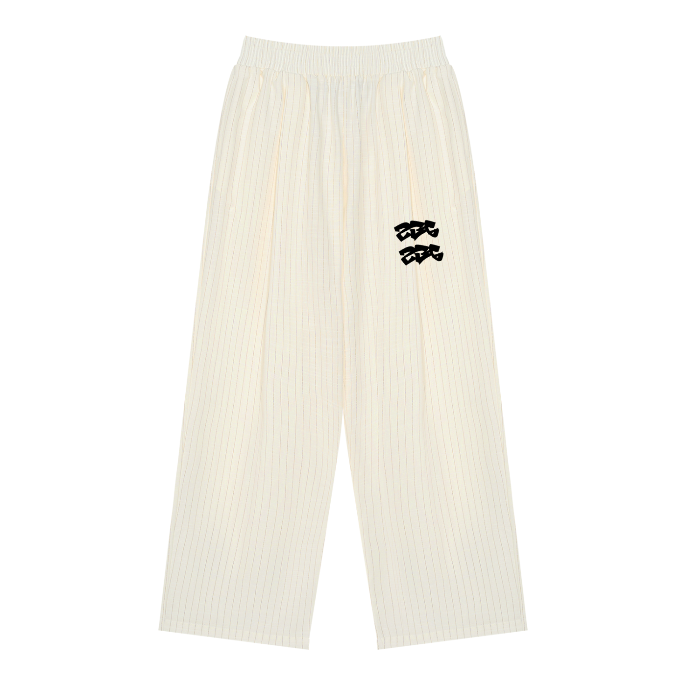 WHITE PINSTRIPE PLEATED TRACK PANTS