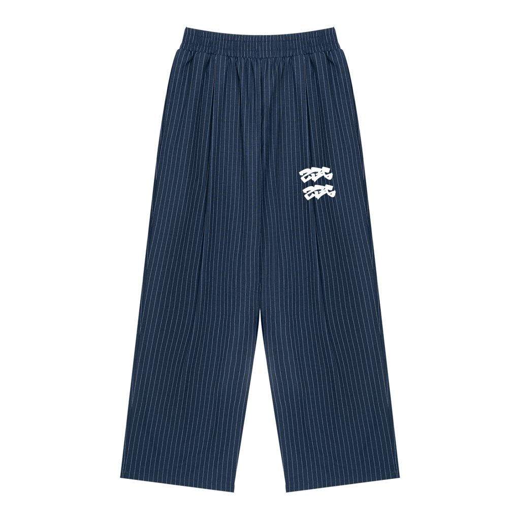 BLUE PINSTRIPE PLEATED TRACK PANTS