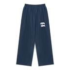 BLUE PINSTRIPE PLEATED TRACK PANTS