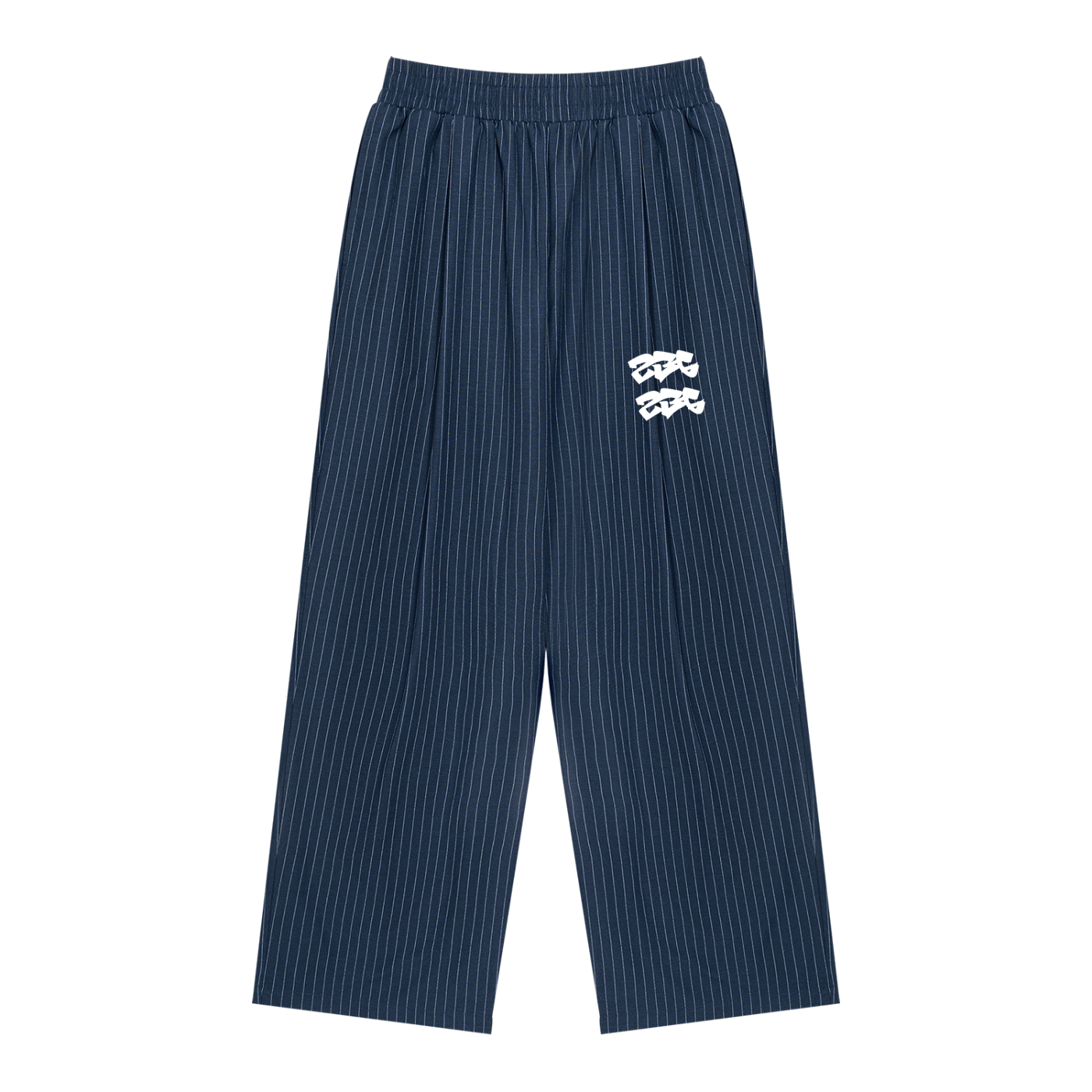BLUE PINSTRIPE PLEATED TRACK PANTS