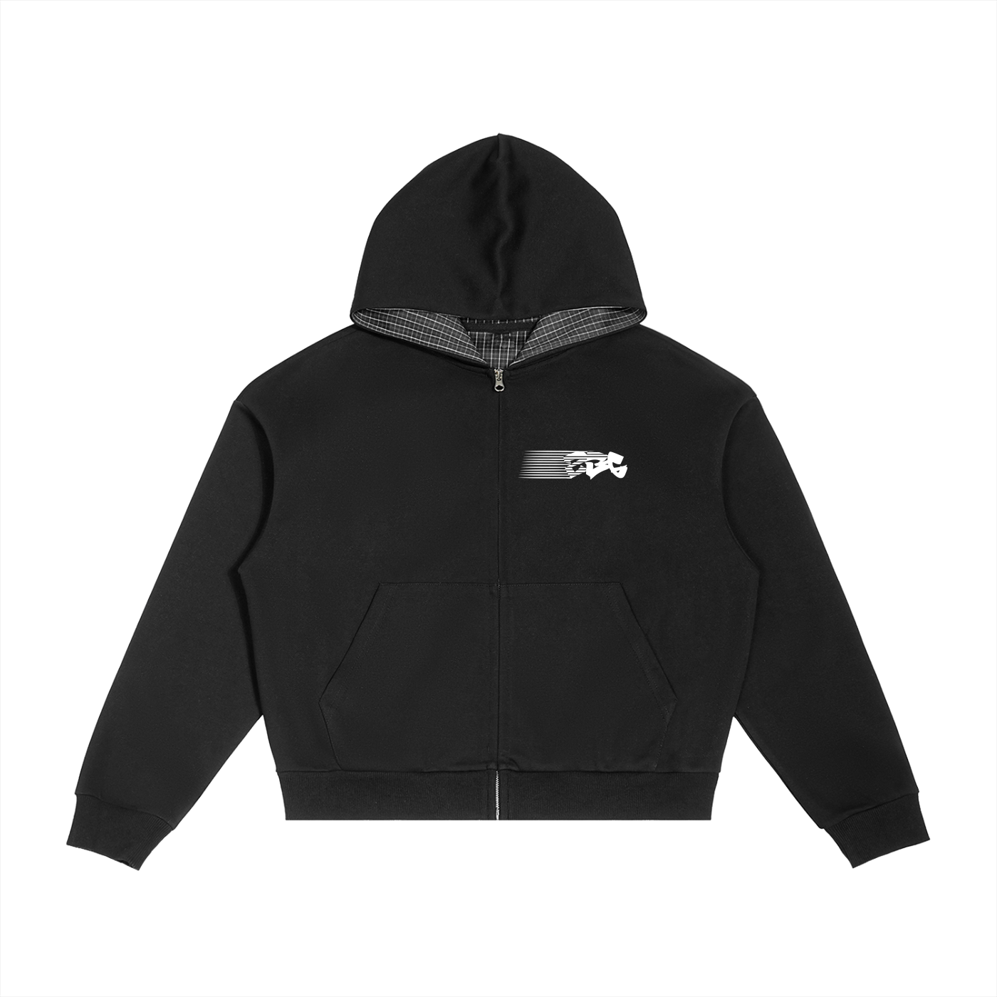 CONTRAST PLAID ZIP HOODIE