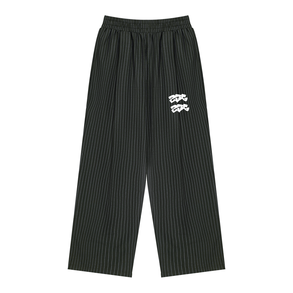 BLACK PINSTRIPE PLEATED TRACK PANTS