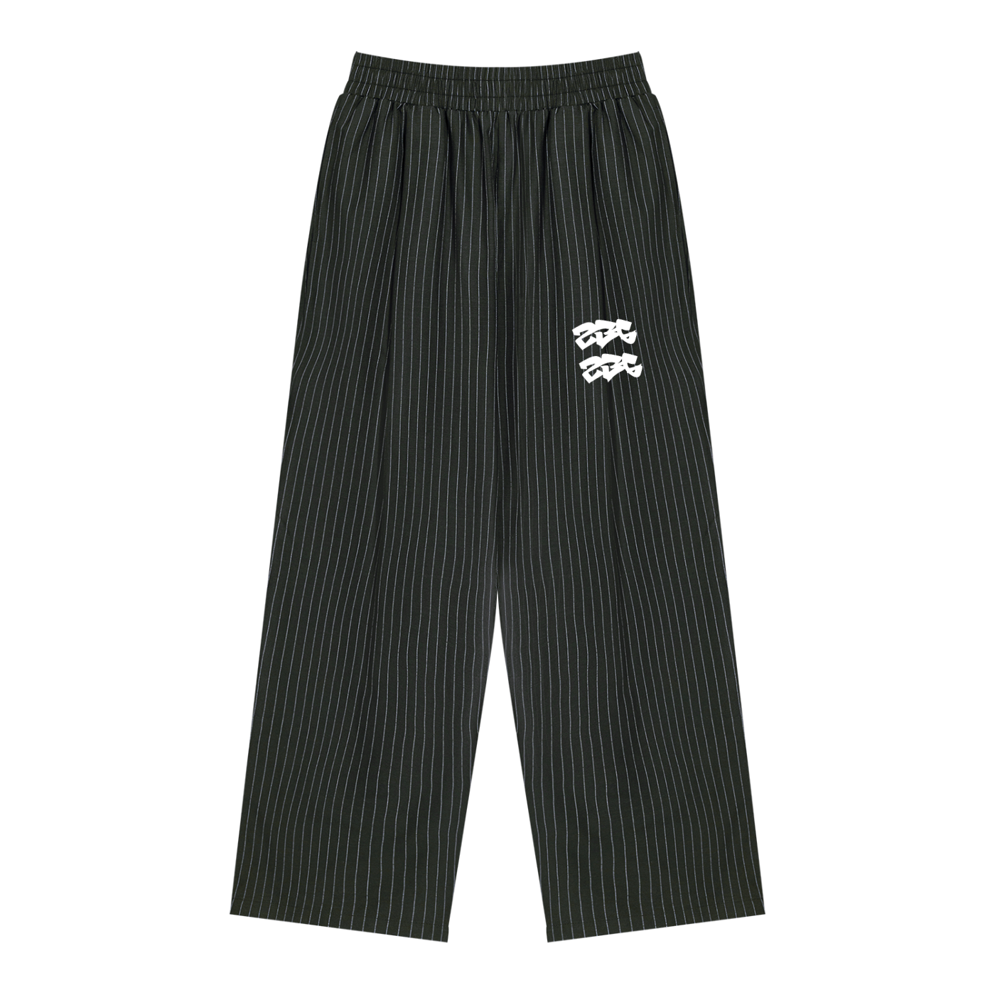 BLACK PINSTRIPE PLEATED TRACK PANTS