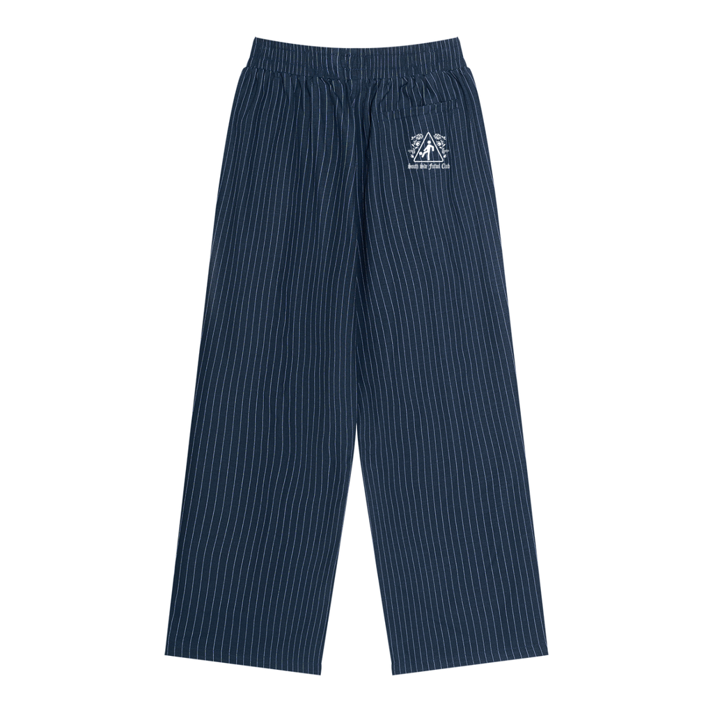 BLUE PINSTRIPE PLEATED TRACK PANTS