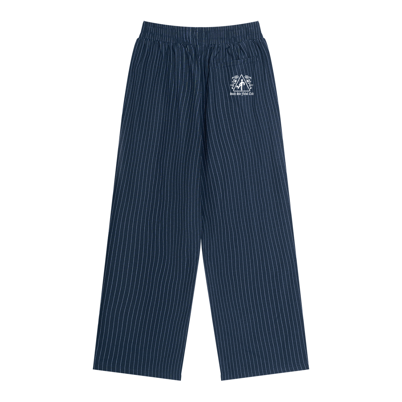 BLUE PINSTRIPE PLEATED TRACK PANTS